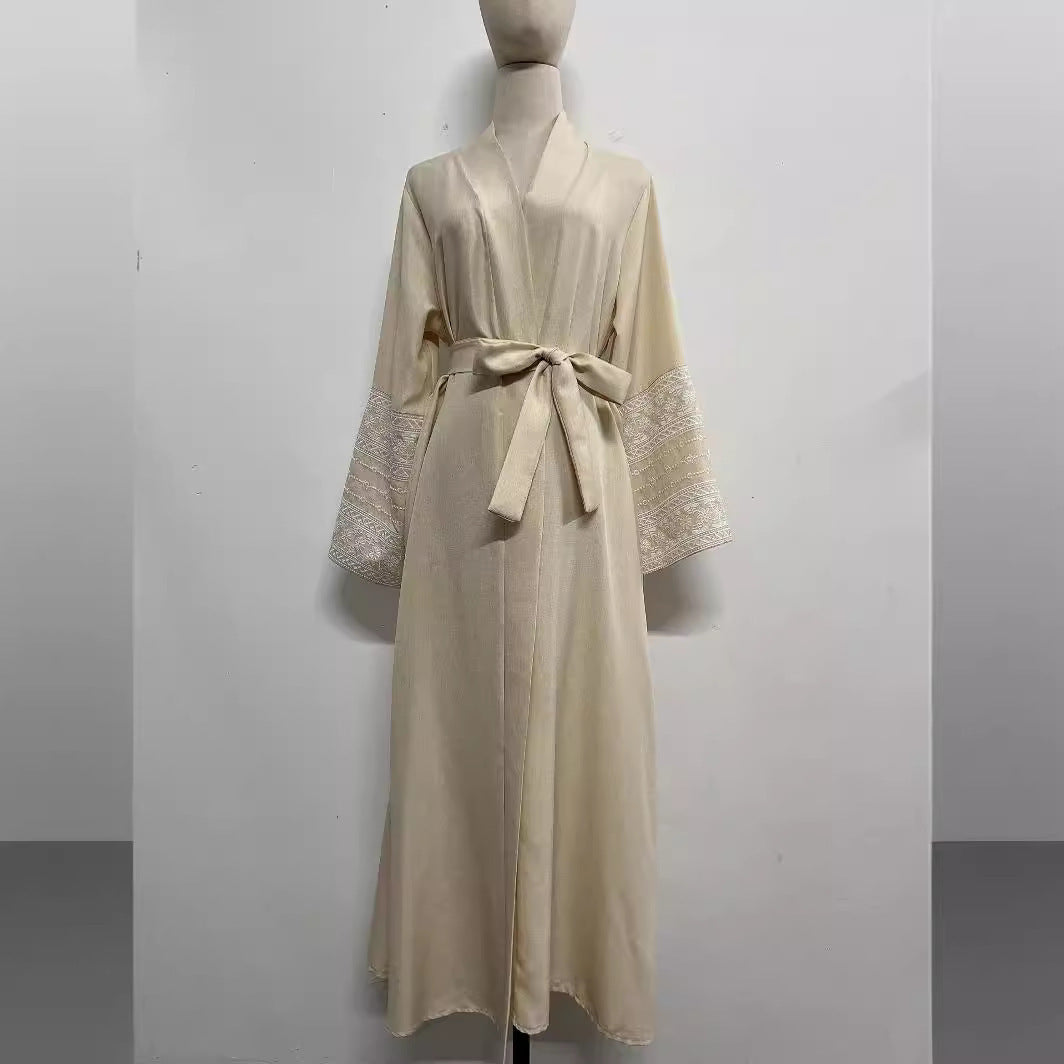 New Solid Color Stitching Tied Cardigan Embroidery Dress