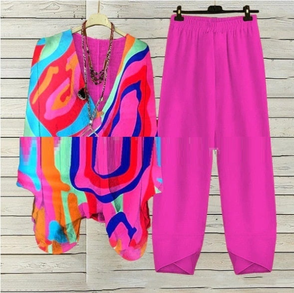 Women's Clothing Digital Printed Round Neck Fashion Sports And Leisure Suit Two-piece Set