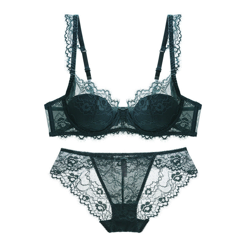 Ladies Breathable Gathered Lace Bra Underwear Set