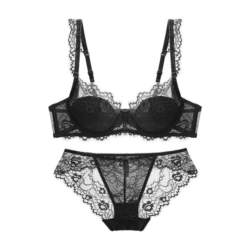 Ladies Breathable Gathered Lace Bra Underwear Set