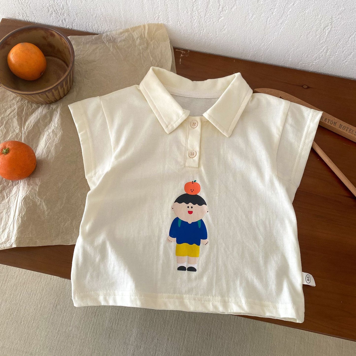Boy's Cartoon Western Style Striped Short Sleeve
