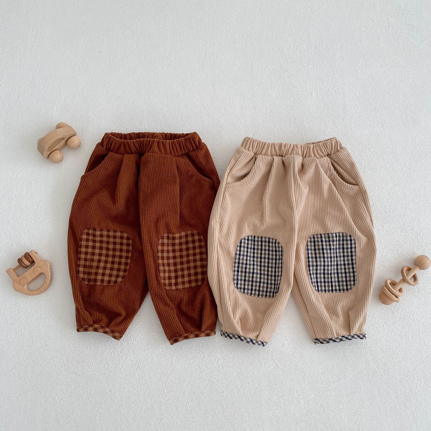 Baby Corduroy Check Pattren All-match Trousers