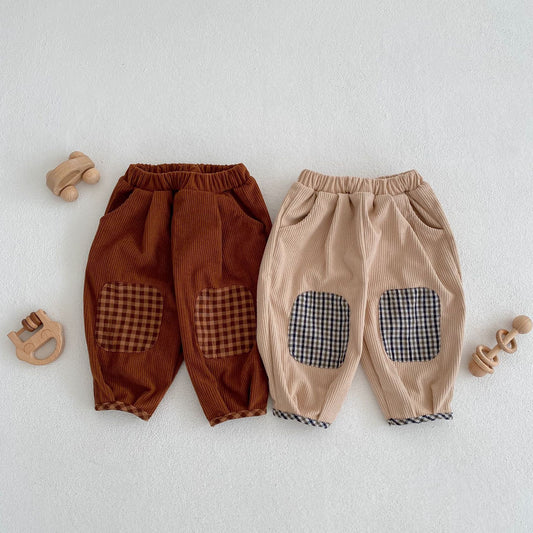 Baby Corduroy Check Pattren All-match Trousers