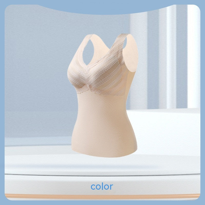 Women's Fashion Traceless Lace V-neck Warm Underwear With Chest Pad