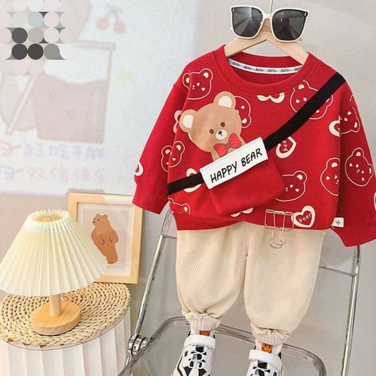 RED AND SKIN  TEDDY BEAR WINTER PANEL TRACKSUIT