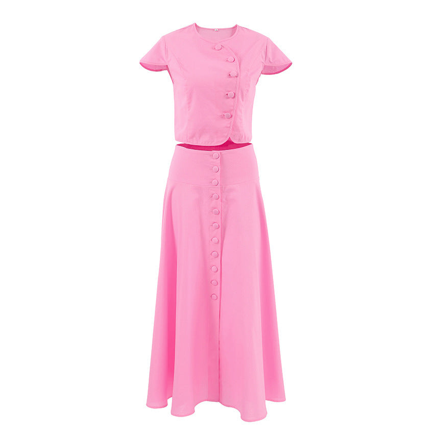 Cotton High Waist V-neck Dress Suit