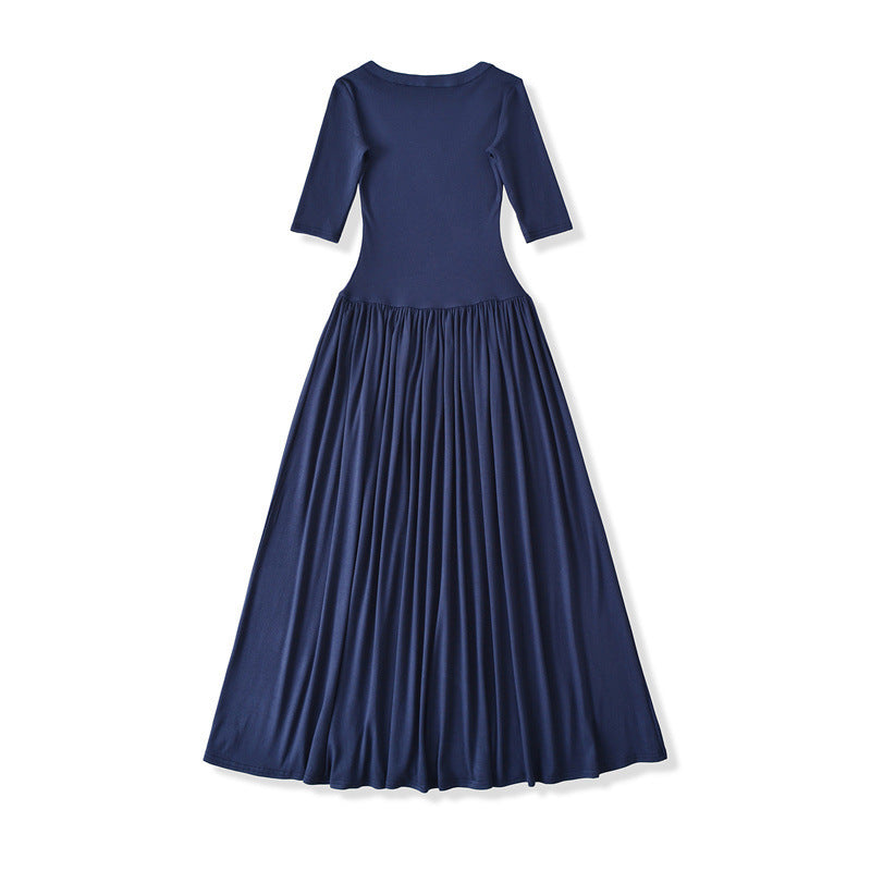 Ballet Style Slim U Collar Pleated Dress