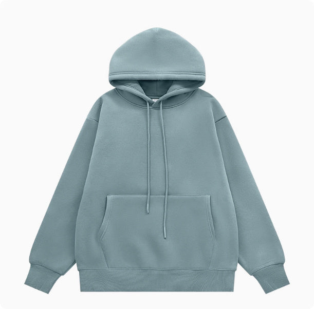 Fleece-lined Thick Hooded Solid Color Hoodie Suit