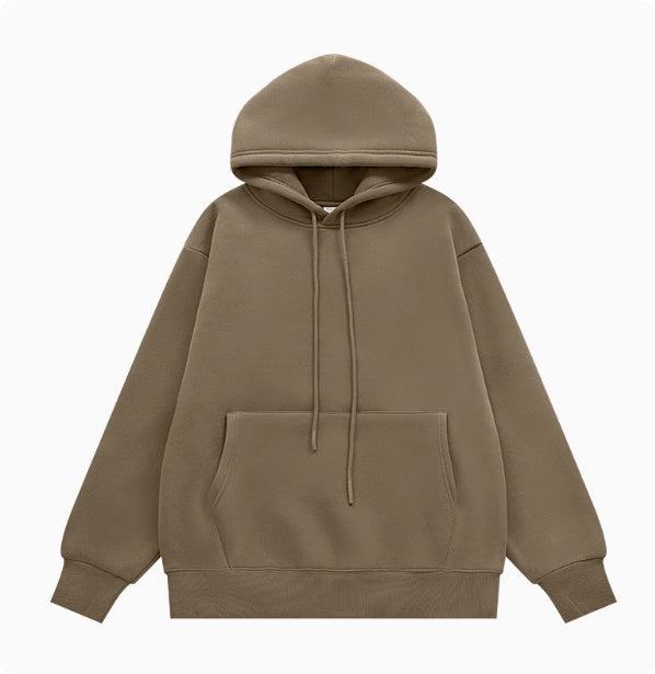 Fleece-lined Thick Hooded Solid Color Hoodie Suit
